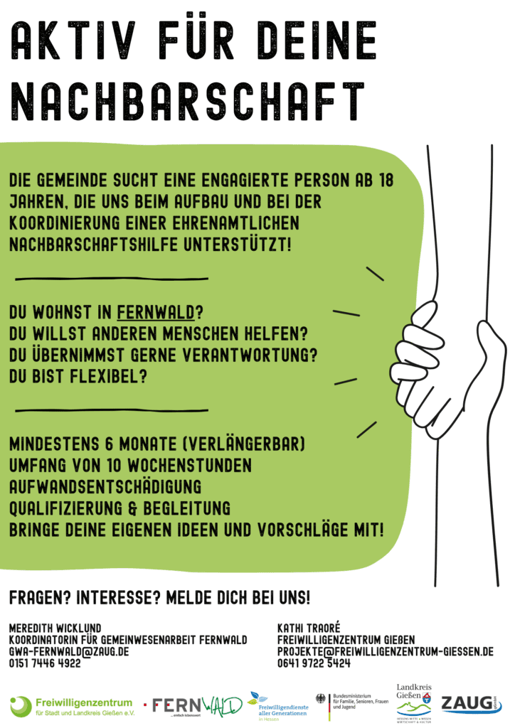 Mehr über den Artikel erfahren Engagierte Person in Fernwald gesucht