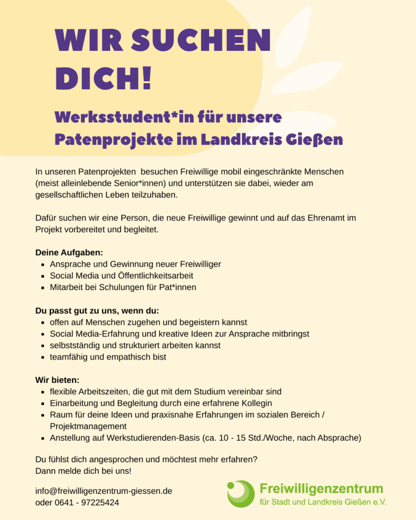 Mehr über den Artikel erfahren Gesucht: Werkstudentin für Projektassistenz